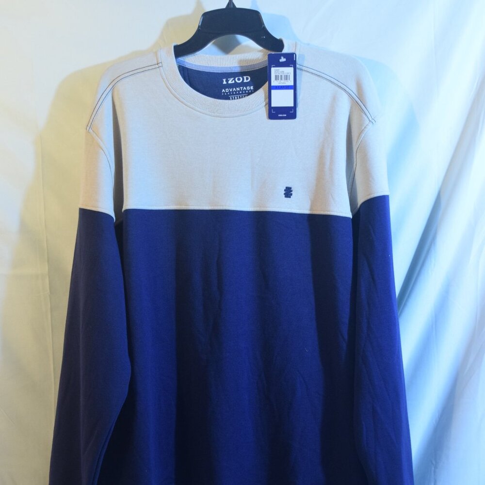 IZOD Men’s Blue White Embroidered Logo Crewneck Pullover Sweatshirt Sz XL